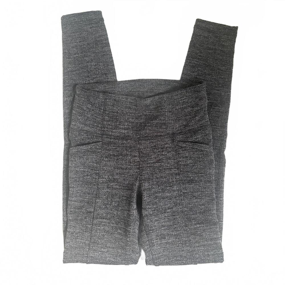 Athleta | Black Gray Herringbone Leggings‎ Back Pockets Size XXS